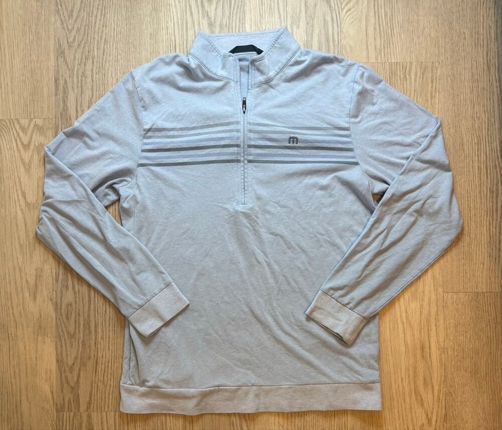 TravisMathew Men’s Quarter‑Zip Pullover – Size M – Light Gray Performance Top